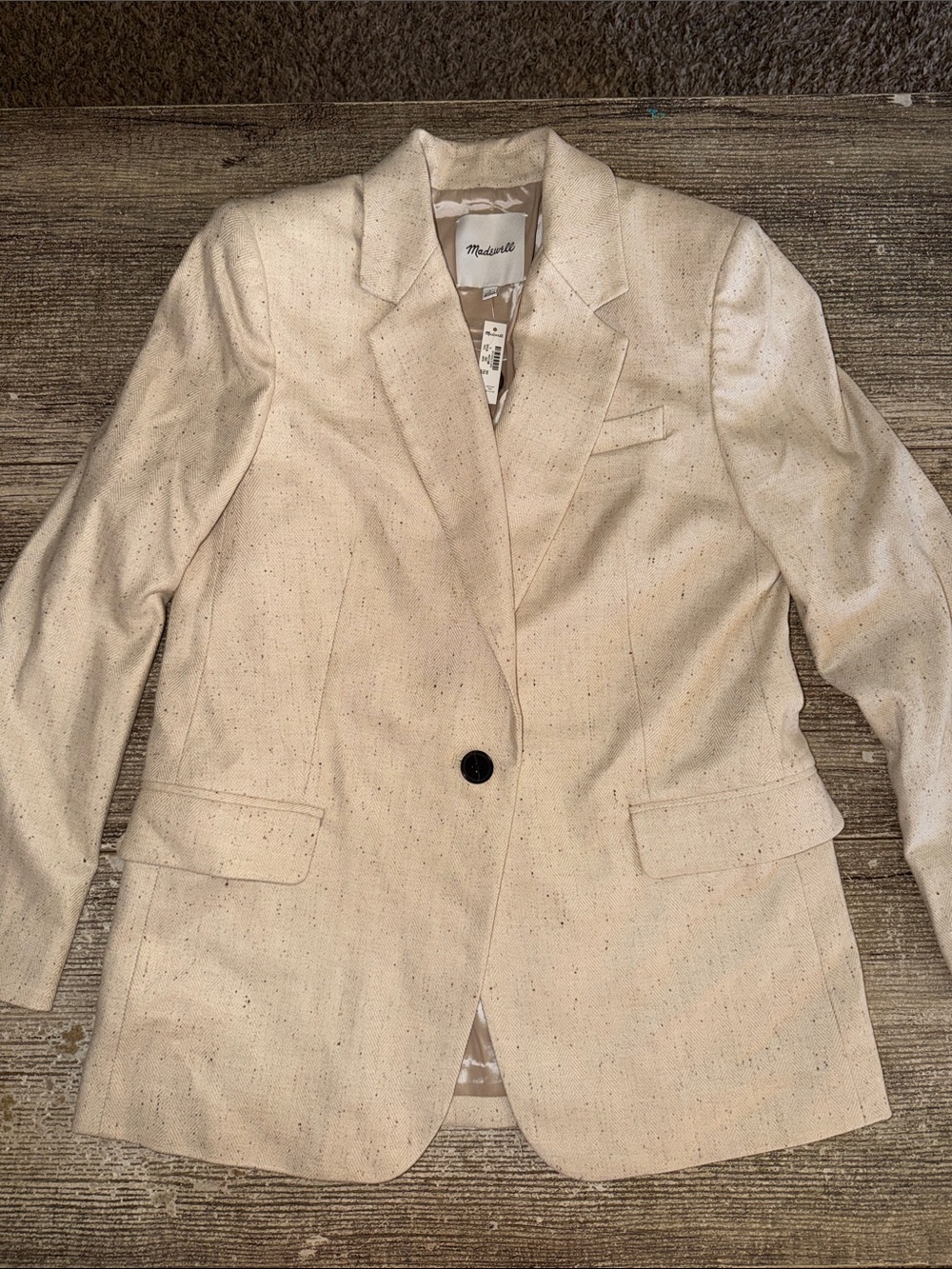 NWT Madwell one button cream herringbone tweed blazer jacket